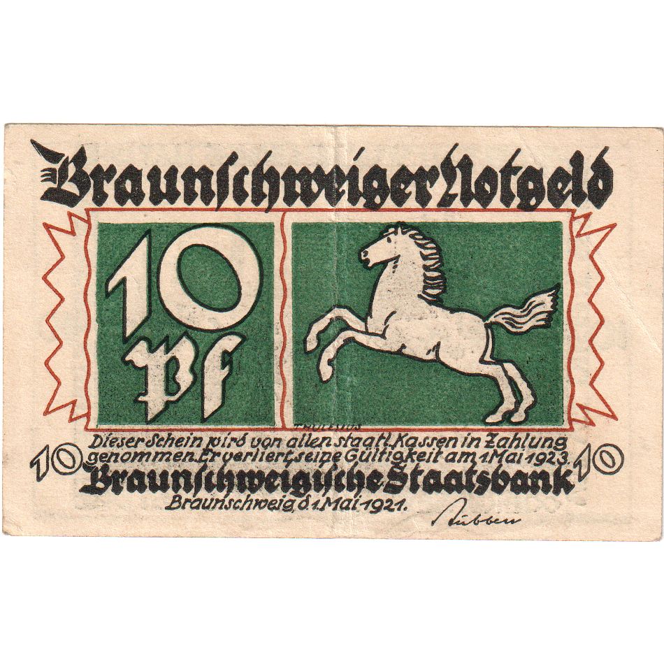 Banknote, Germany, Braunschweig Braunschweigische Staatsbank, 10 Pfennig