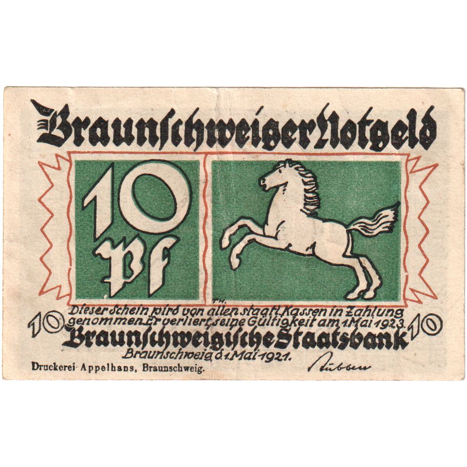 Banknote, Germany, Braunschweig Braunschweigische Staatsbank, 10 Pfennig