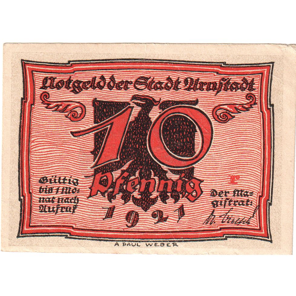 Banknot, Niemcy, Urastadt, 10 Pfennig, personnage 1, 1921, AU(55-58)