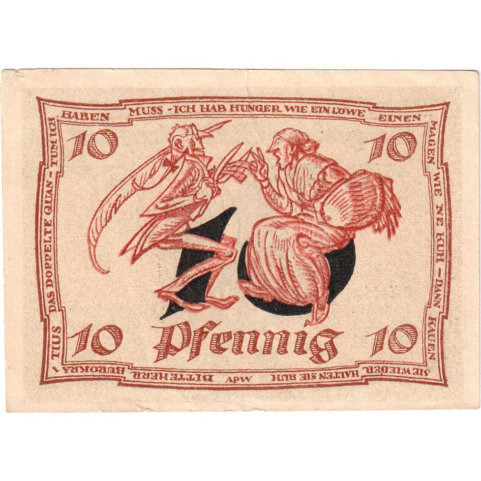 Banknot, Niemcy, Urastadt, 10 Pfennig, personnage 1, 1921, AU(55-58)