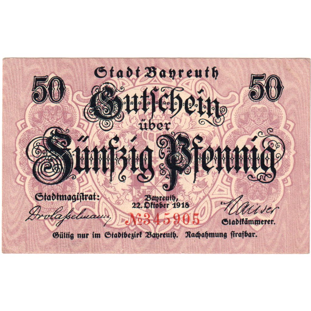 Germany, Bayreuth, 50 Pfennig, 1918-10-22, UNC(63)