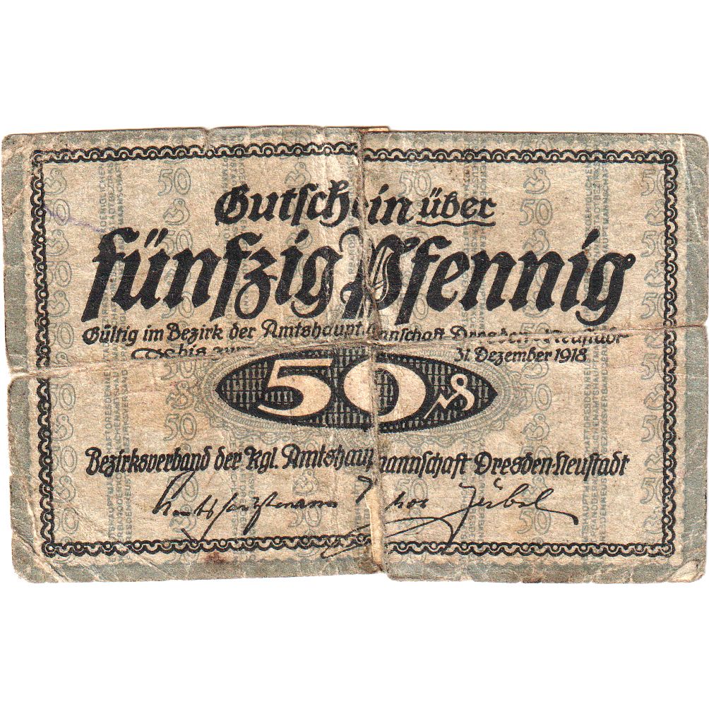 Germany, Dresden Stadt, 50 Pfennig, 1918-12-31, VF(20-25)