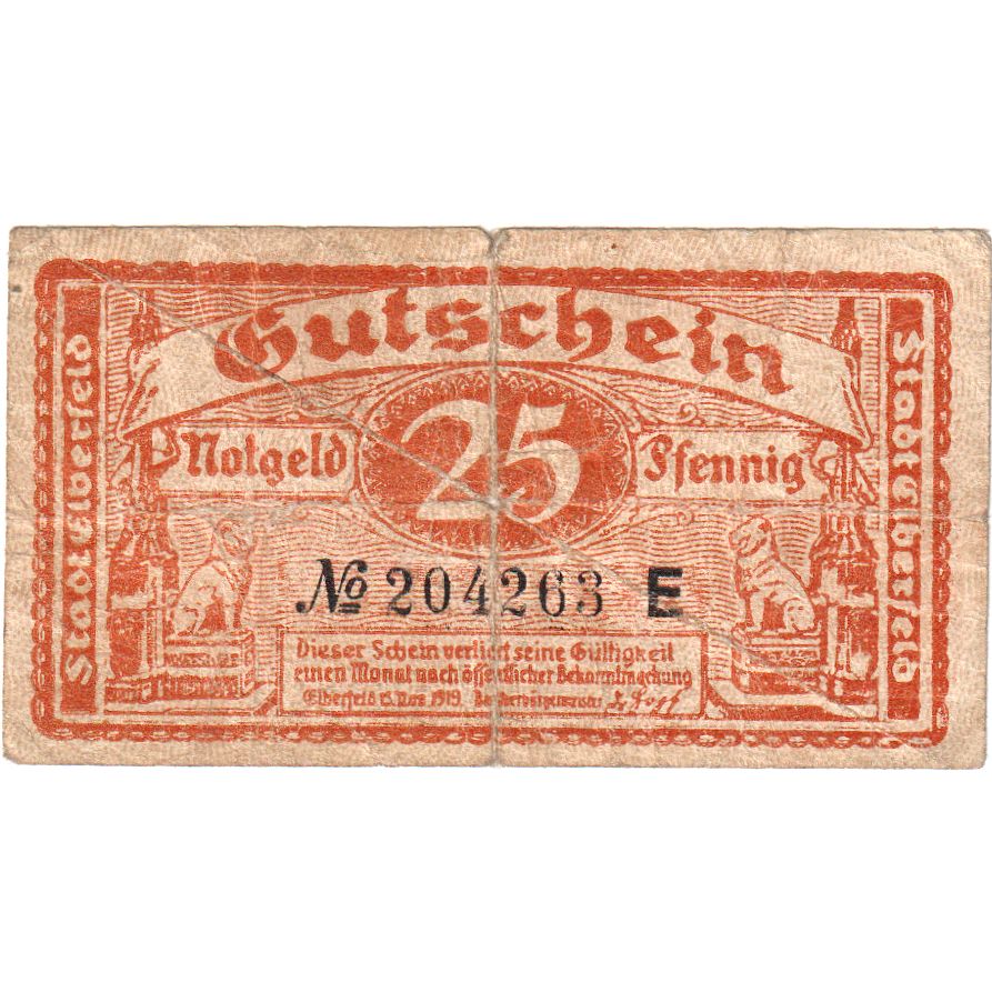 Germany, Elberfeld Stadt, 25 Pfennig, 1919-11-15, VF(20-25)