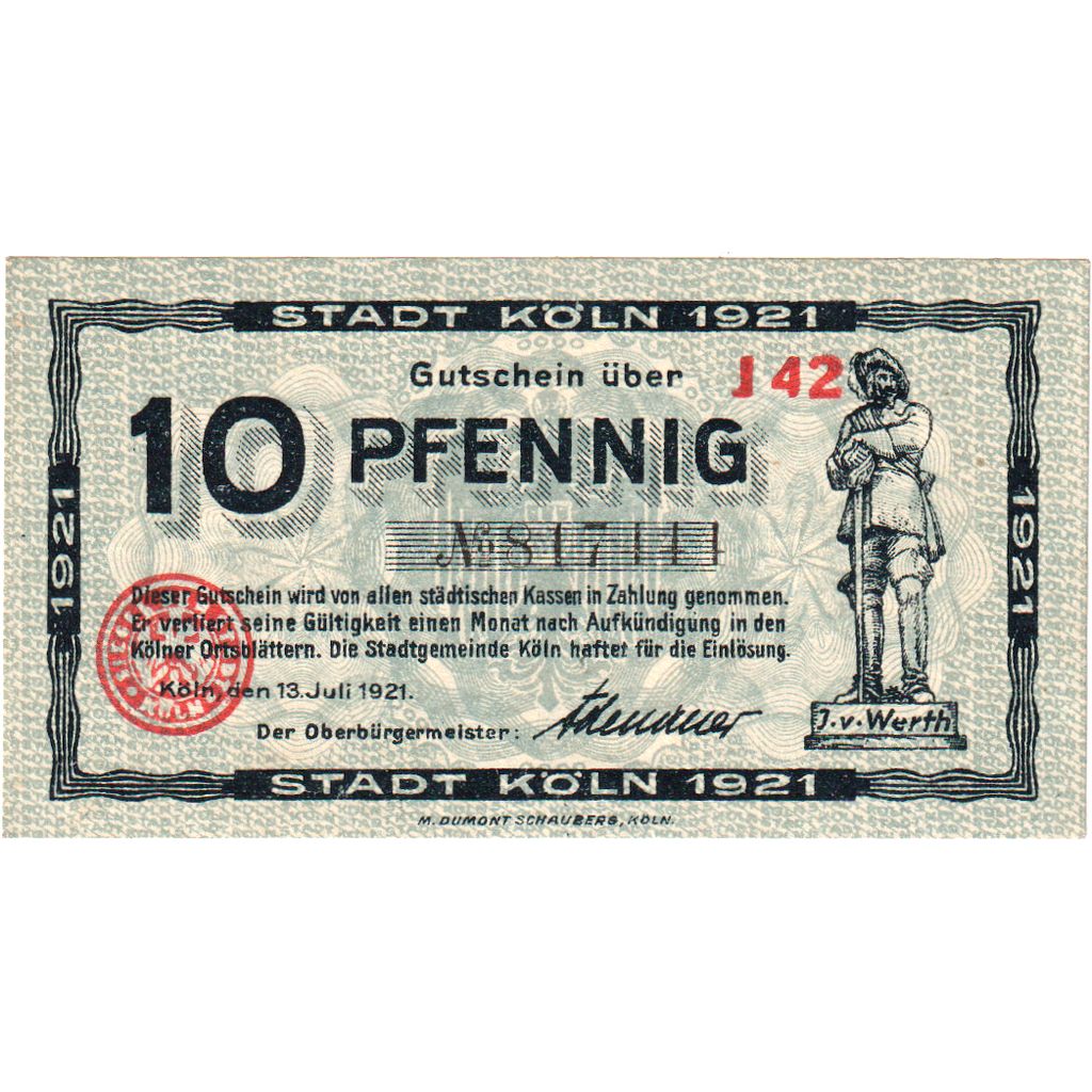 Germany, Köln, 10 Pfennig, 1921-07-13, F 42, UNC(63)