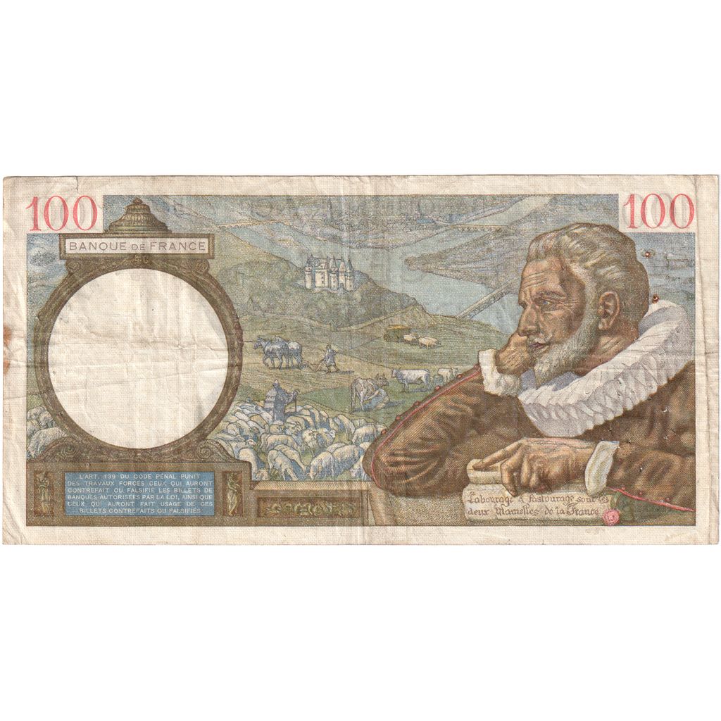 France, 100 Francs, Sully, 1939-09-14, H.618, VF(20-25)