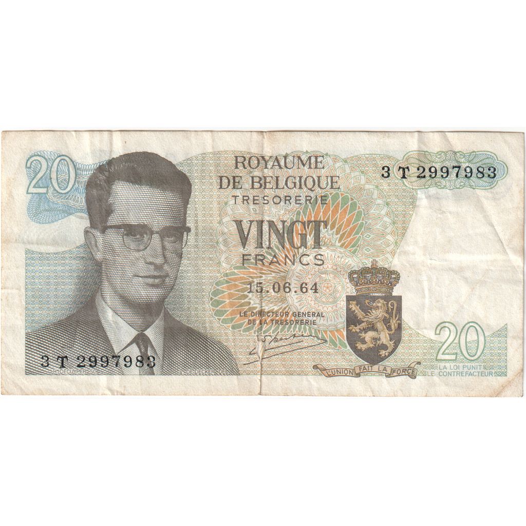 Belgique, 20 Francs, 1964-06-15, TB+