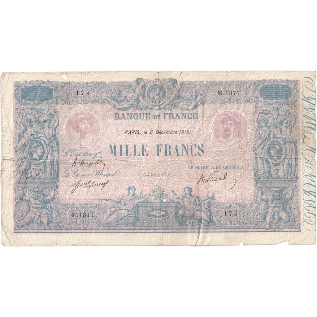 France, 1000 Francs, Bleu et Rose, 1919-12-06, M.1371, TB