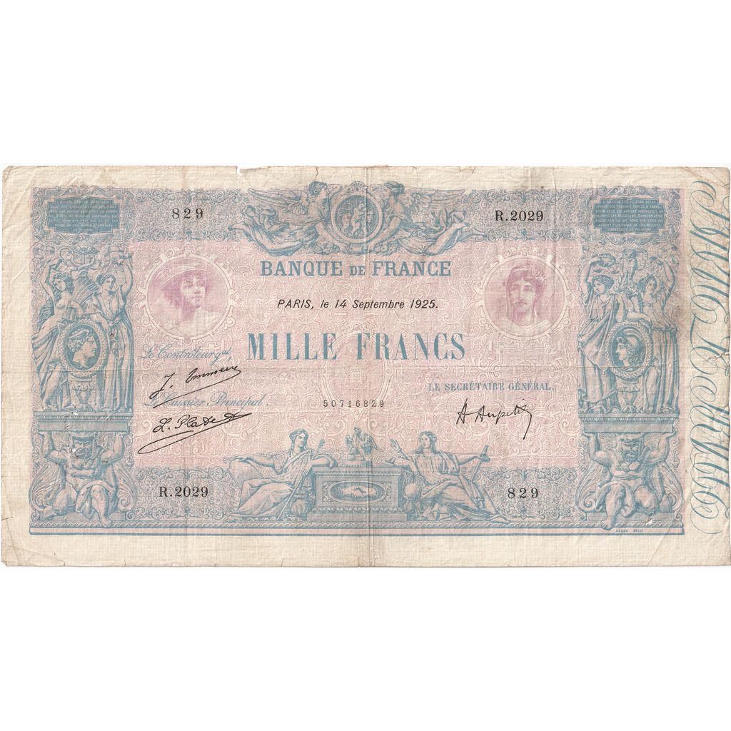 France, 1000 Francs, Bleu et Rose, 1925-09-14, R.2029, VF(30-35)