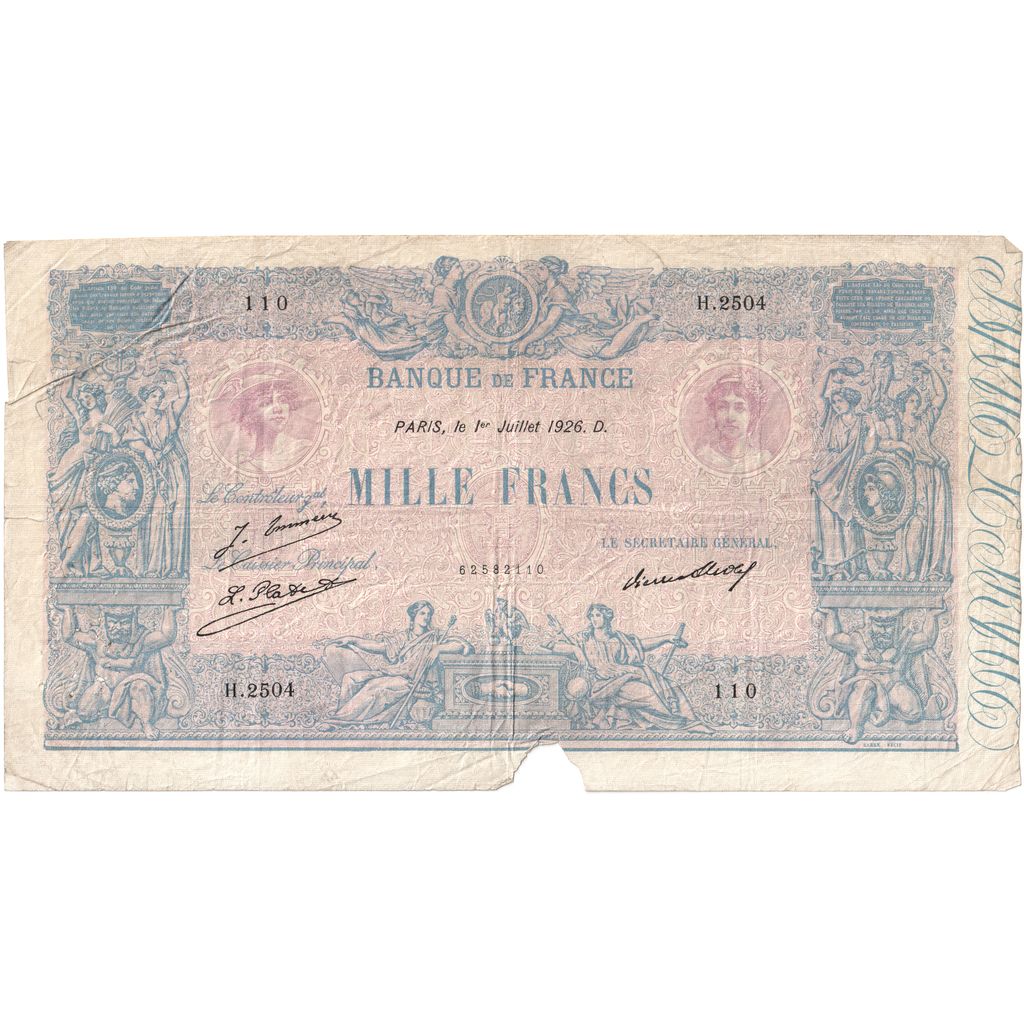 França, 1000 Francs, Bleu et Rose, 1926-07-01, H.2504, VF(20-25)