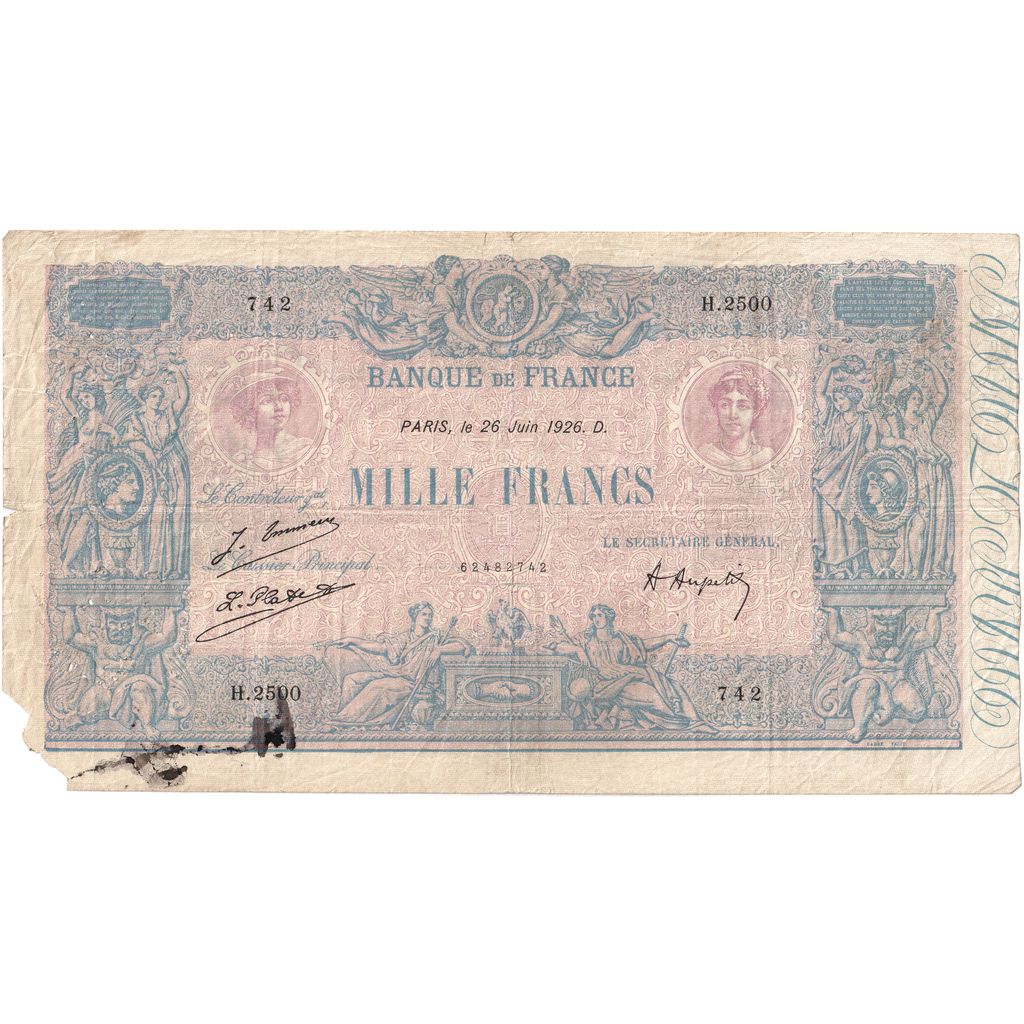 Francia, 1000 Francs, Bleu et Rose, 1926-06-26, H.2500, MB