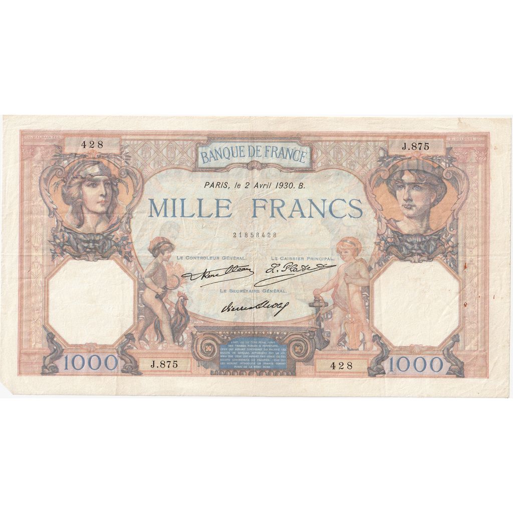 Francia, 1000 Francs, Cérès et Mercure, 1930-04-02, J.875, MBC