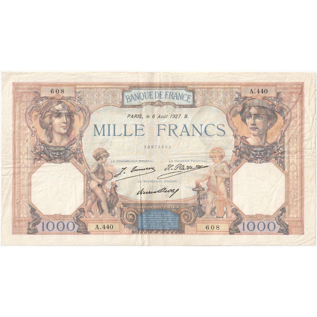France, 1000 Francs, Cérès et Mercure, 1927-08-07, A.440, TTB