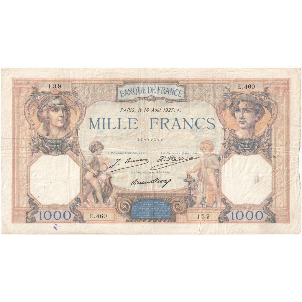 Francia, 1000 Francs, Cérès et Mercure, 1927-08-16, E.460, MBC