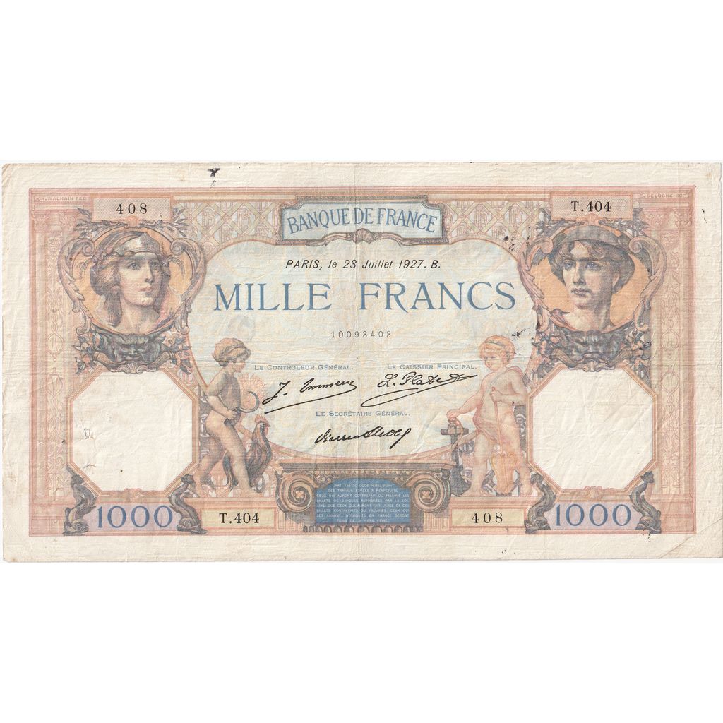 France, 1000 Francs, Cérès et Mercure, 1927-07-23, TTB