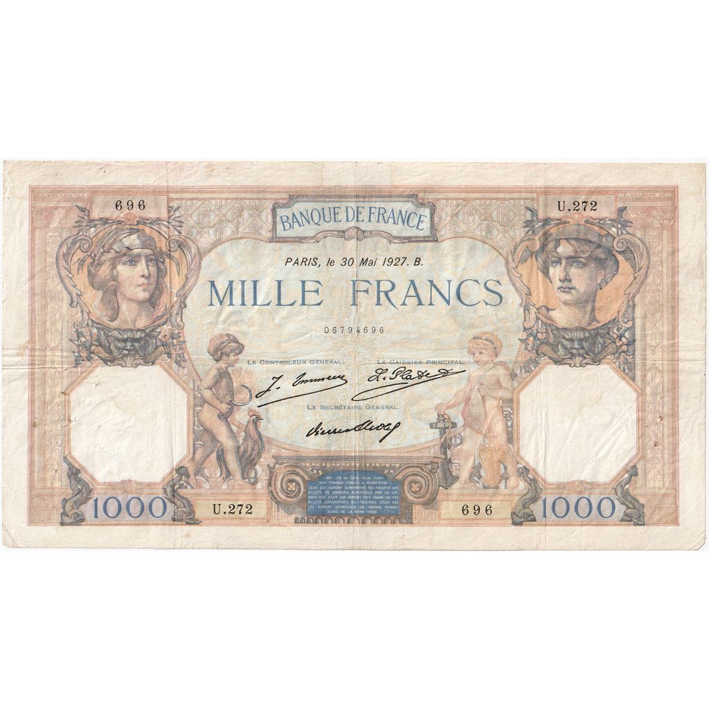 Francja, 1000 Francs, Cérès et Mercure, 1927-05-30, EF(40-45)