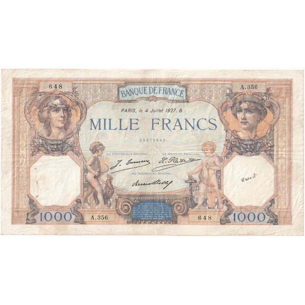 France, 1000 Francs, Cérès et Mercure, 1927-07-04, EF(40-45)