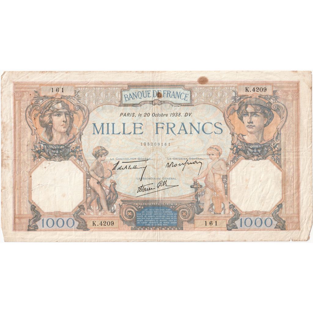 Francia, 1000 Francs, Cérès et Mercure, 1938-10-20, K.4209, MBC
