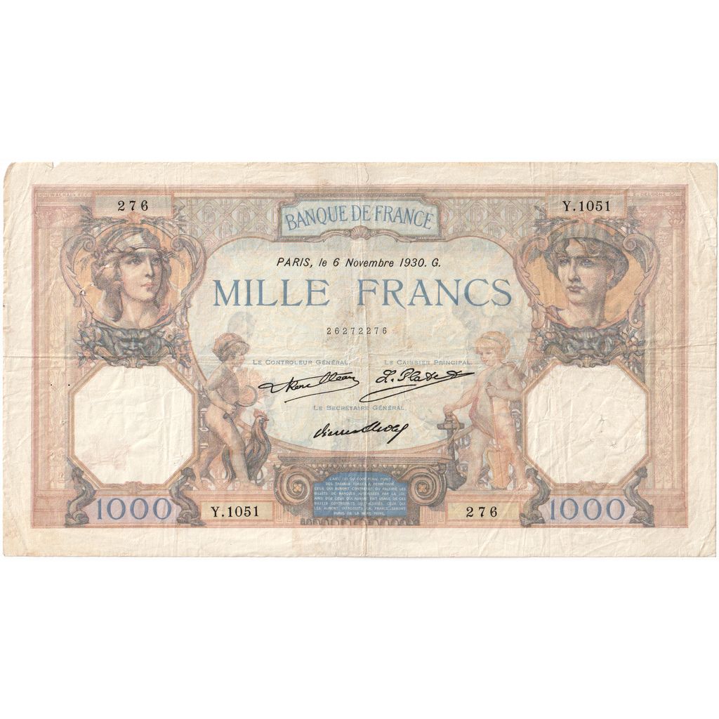 France, 1000 Francs, Cérès et Mercure, 1930, 1930-11-27, TB, Fayette:37.5