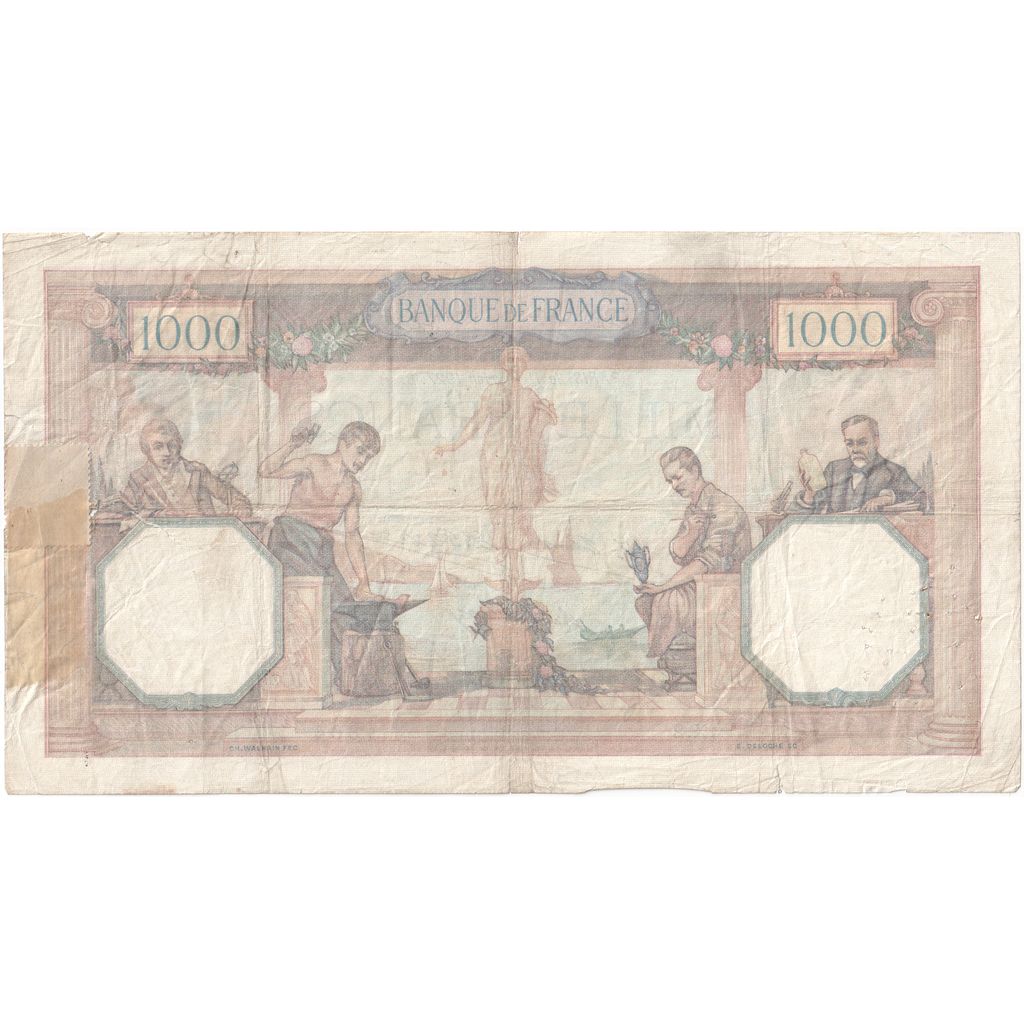 France, 1000 Francs, Cérès et Mercure, 1927-02-11, X.2, VF(20-25)