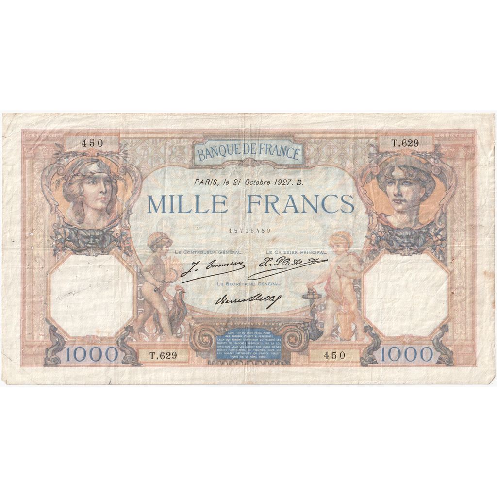 Francia, 1000 Francs, Cérès et Mercure, 1927-10-21, T.629, MBC