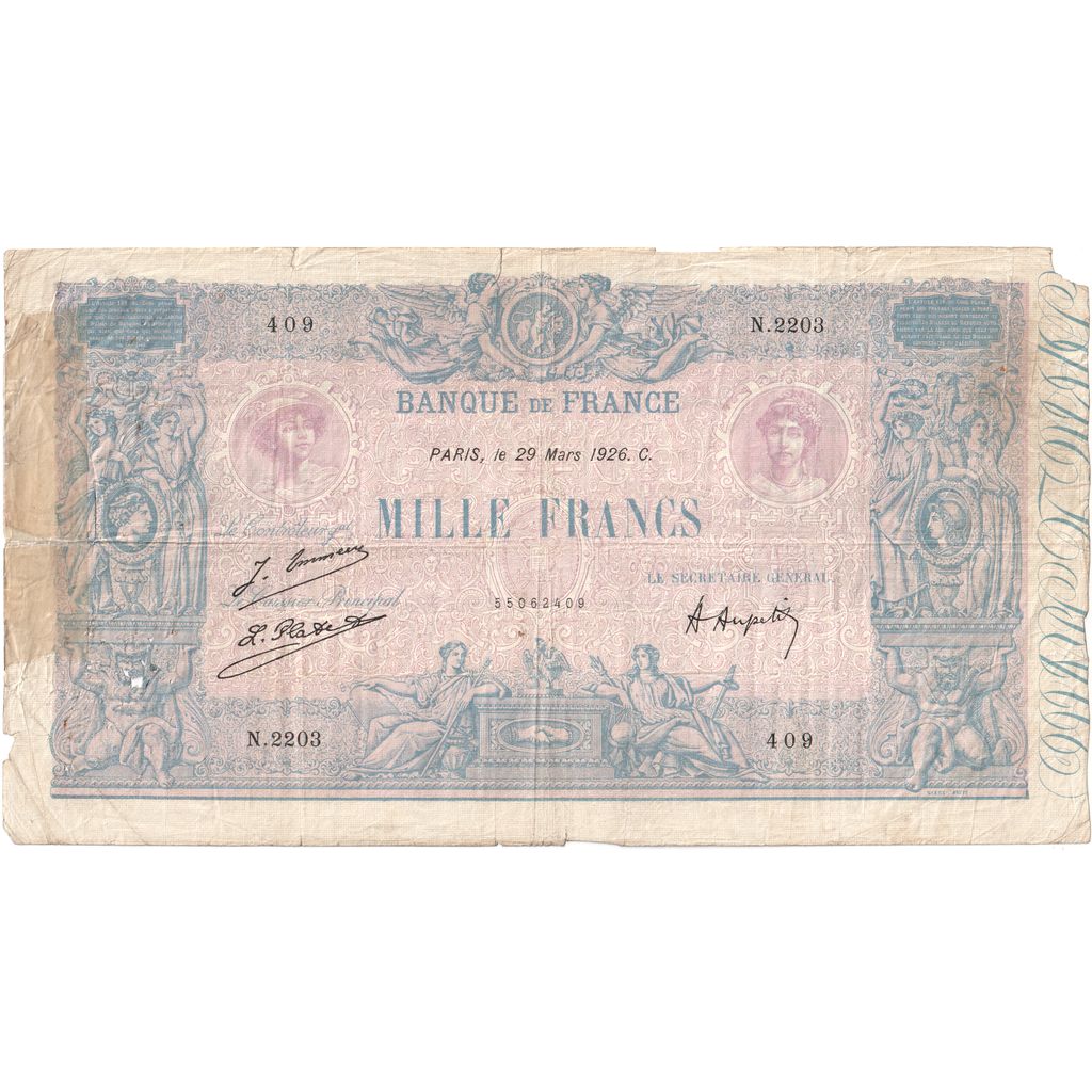 France, 1000 Francs, Bleu et Rose, 1926-03-29, N.2203, TB