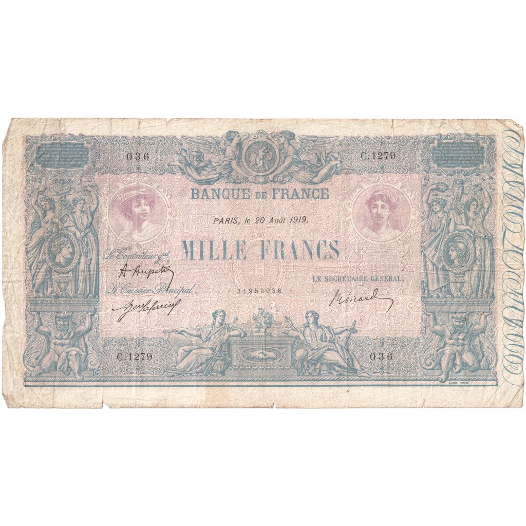 Francia, 1000 Francs, Bleu et Rose, 1919-09-20, C.1279, MB