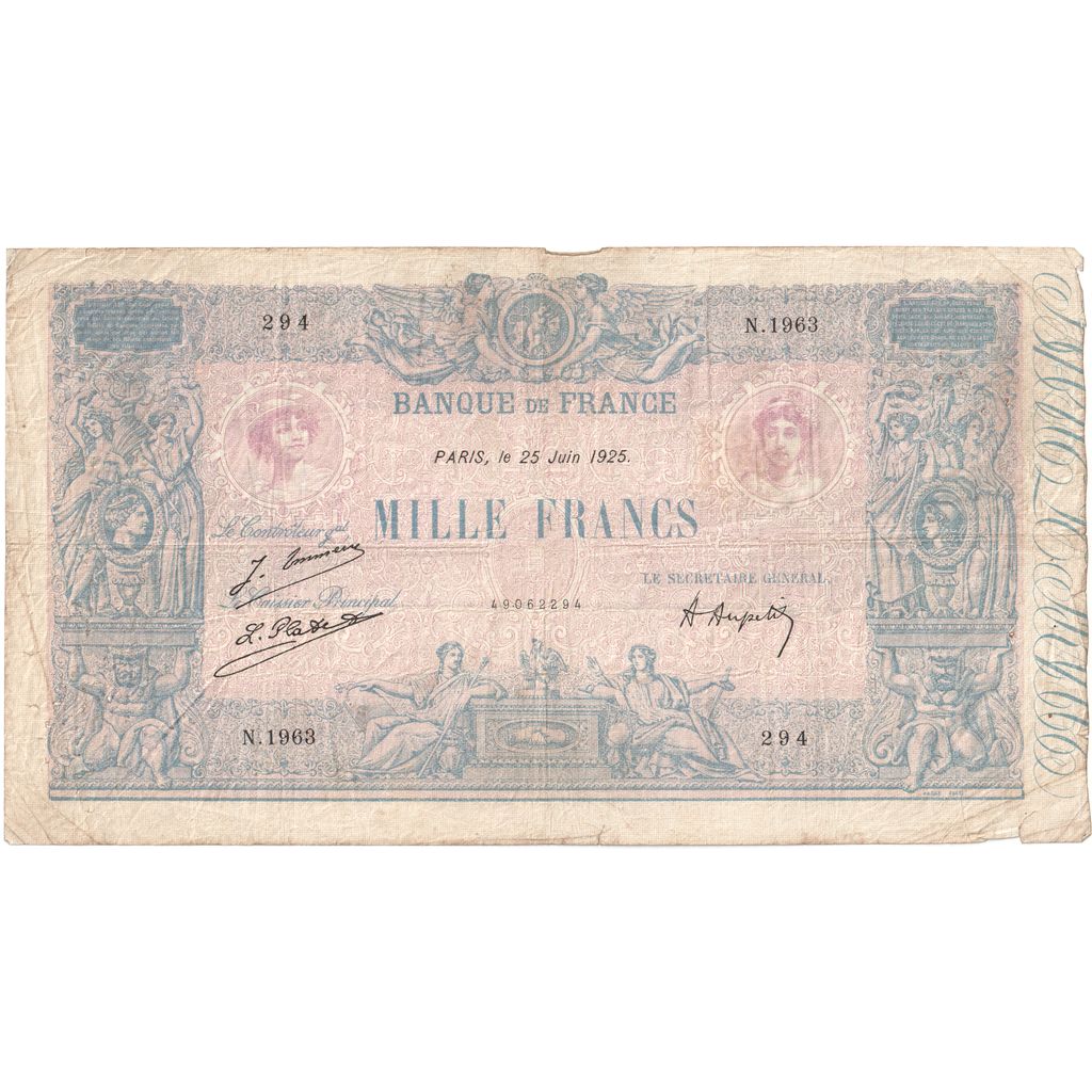 France, 1000 Francs, Bleu et Rose, 1925-06-25, N.1963, VF(30-35)