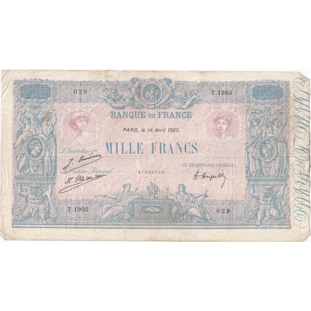 França, 1000 Francs, Bleu et Rose, 1925-06-25, T.1903, VF(30-35)