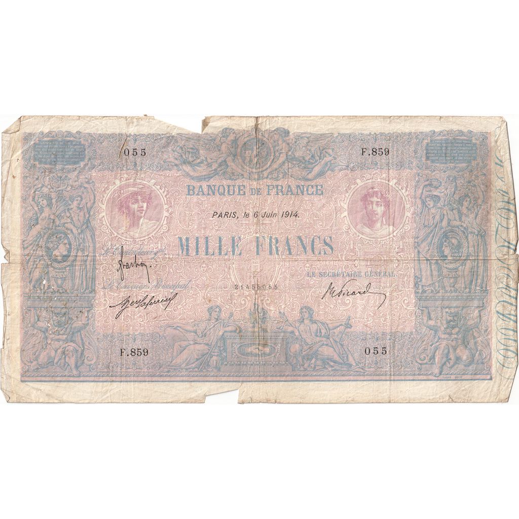 França, 1000 Francs, Bleu et Rose, 1914-06-06, F.859, VF(20-25)