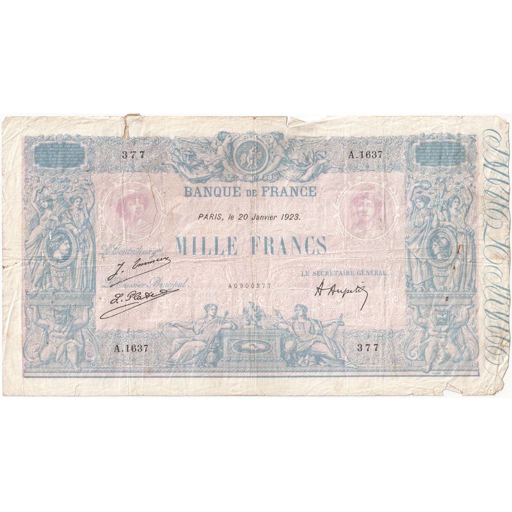 France, 1000 Francs, Bleu et Rose, 1923-01-20, A.1637, TB
