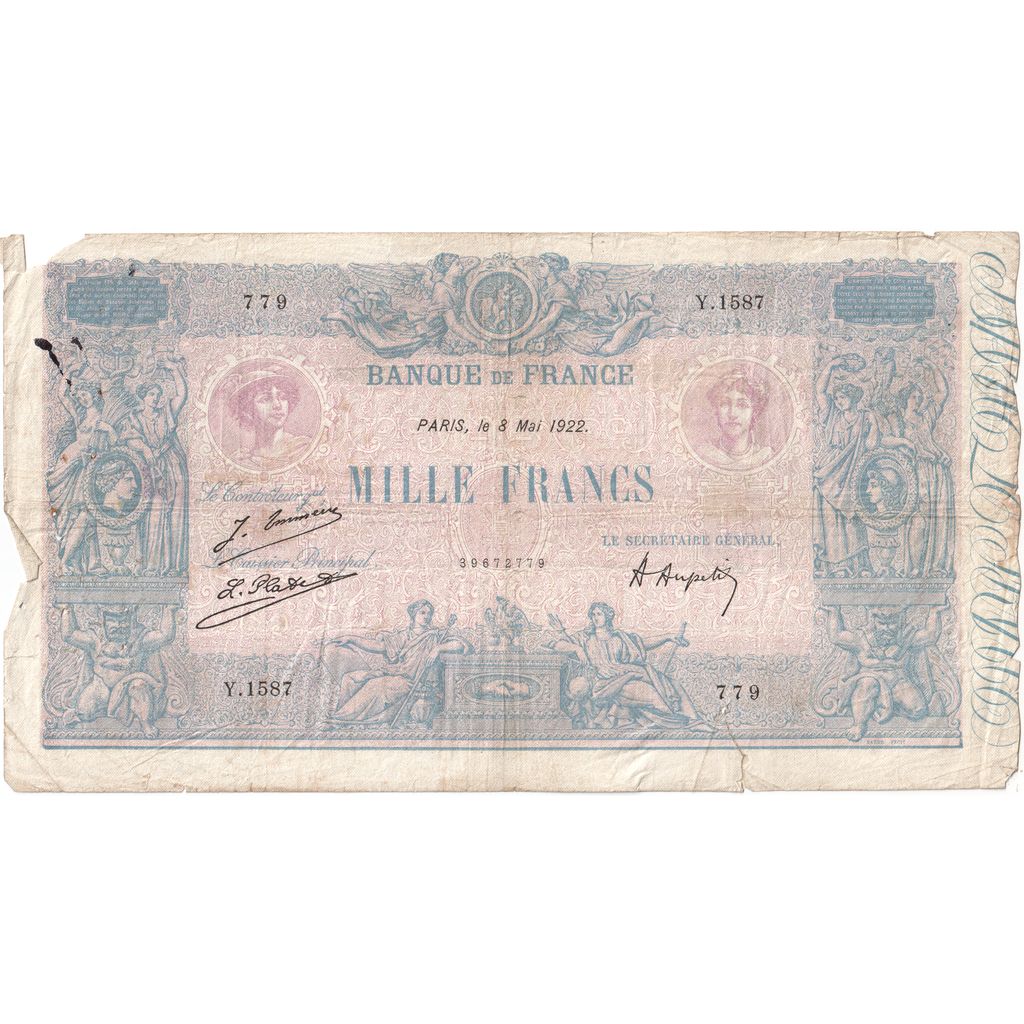 France, 1000 Francs, 1922-05-08, Y.1587, VF(20-25)