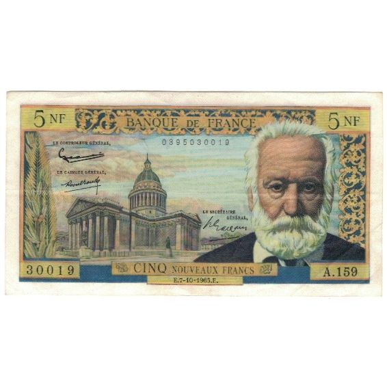 Francja, 5 Nouveaux Francs, Victor Hugo, 1965, 1965-10-07, AU(50-53)