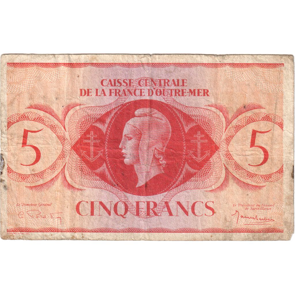 French Equatorial Africa, 5 Francs, 1944, VF(20-25)