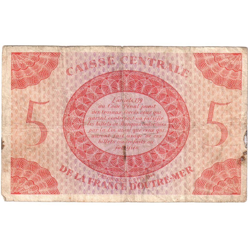 French Equatorial Africa, 5 Francs, 1944, VF(20-25)