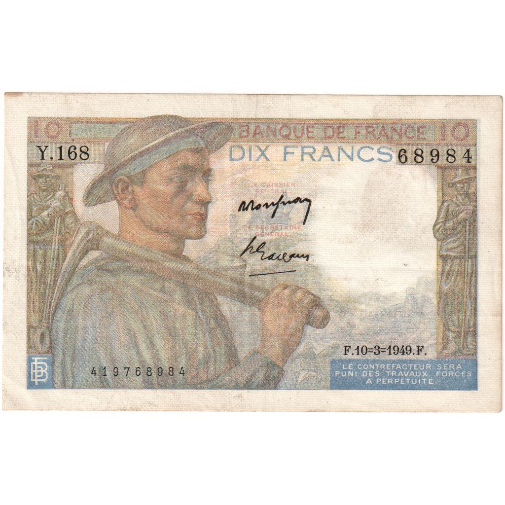 France, 10 Francs, Mineur, 1949-03-10, Y.168, EF(40-45)