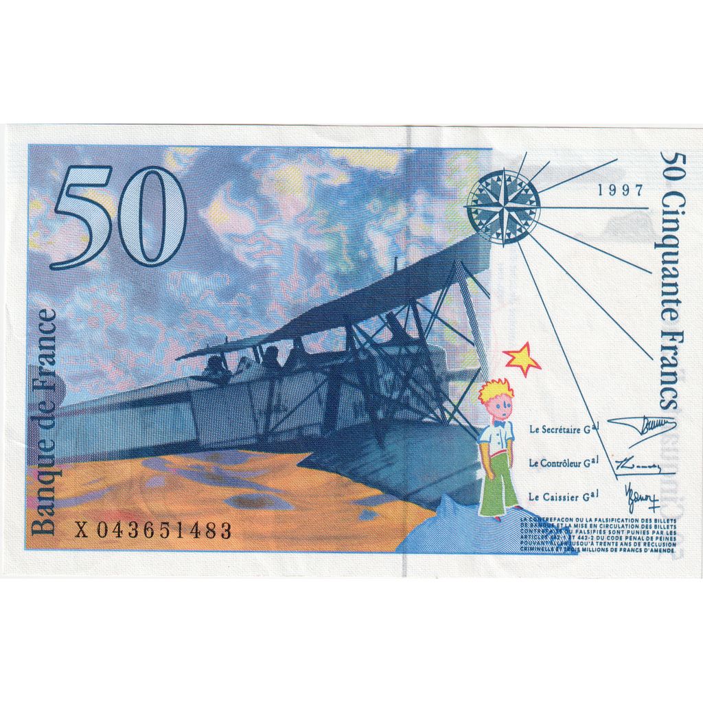 France, 50 Francs, St Exupéry, X043651483, AU(55-58)