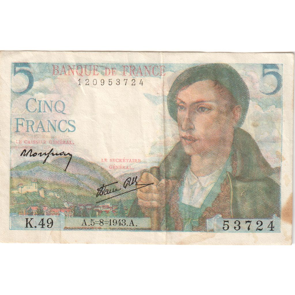 Frankreich, 5 Francs, Berger, 1943-08-05, K.49, SS