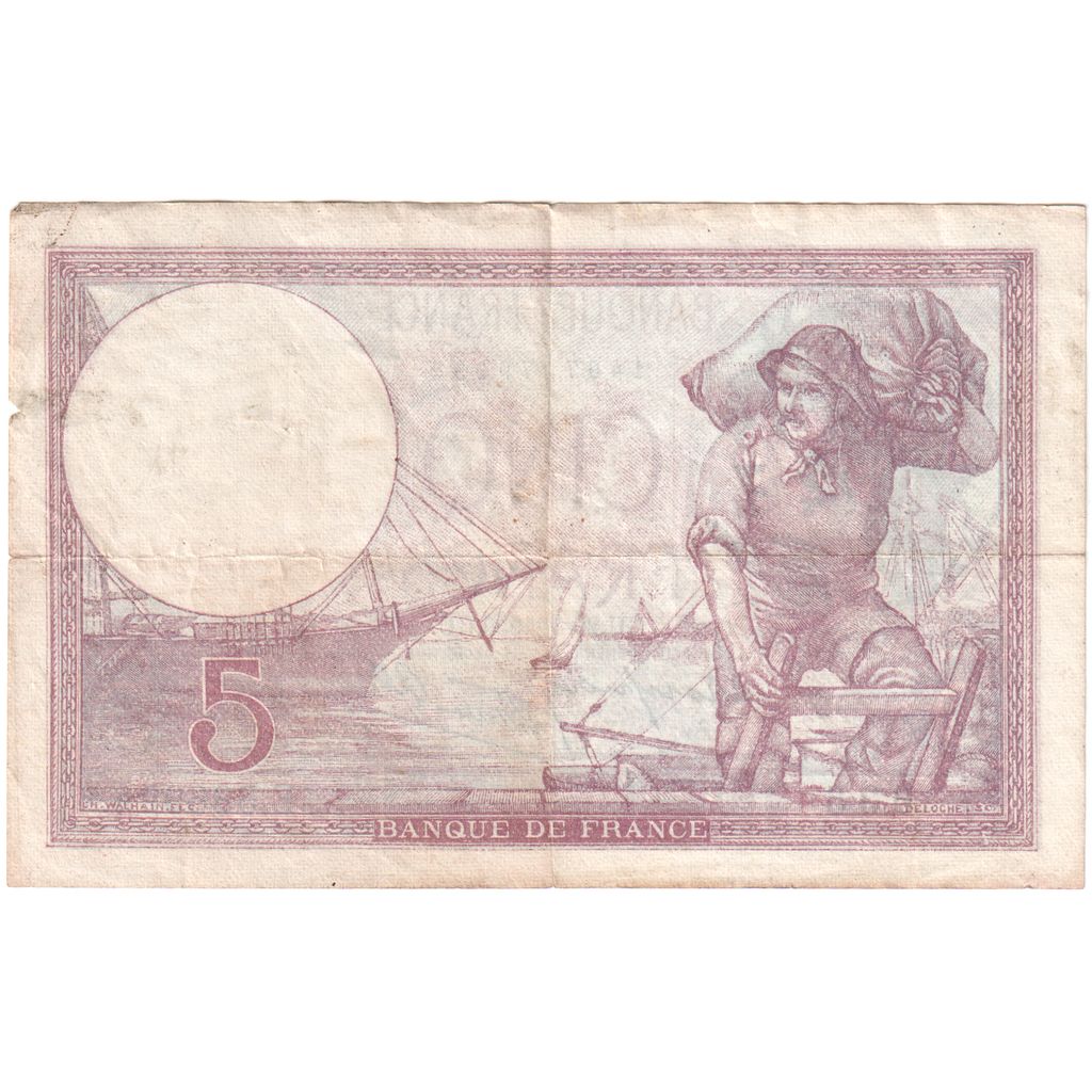 Francja, 5 Francs, Violet, 1939, 1939-07-20, F(12-15), Fayette:4.2, KM:83