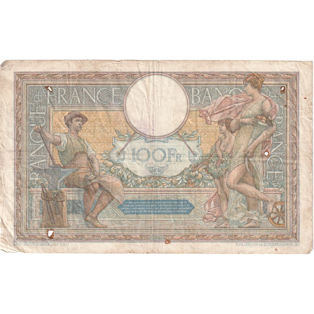 França, 100 Francs, Luc Olivier Merson, 1927-02-18, W.16970, VF(20-25)