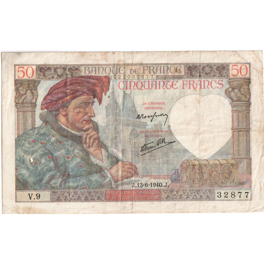 Francia, 50 Francs, Jacques Coeur, 1940-06-13, V.9, BC+