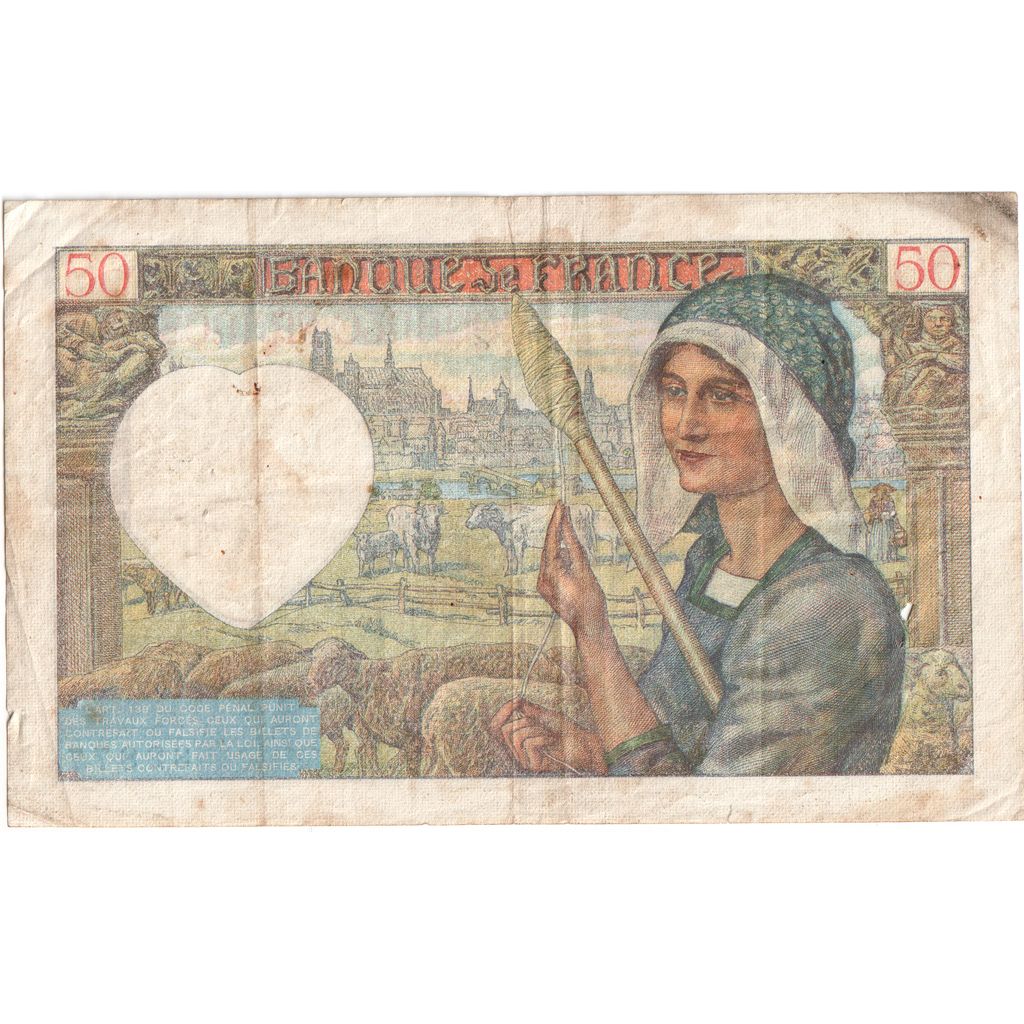 Francia, 50 Francs, Jacques Coeur, 1940-06-13, V.9, BC+
