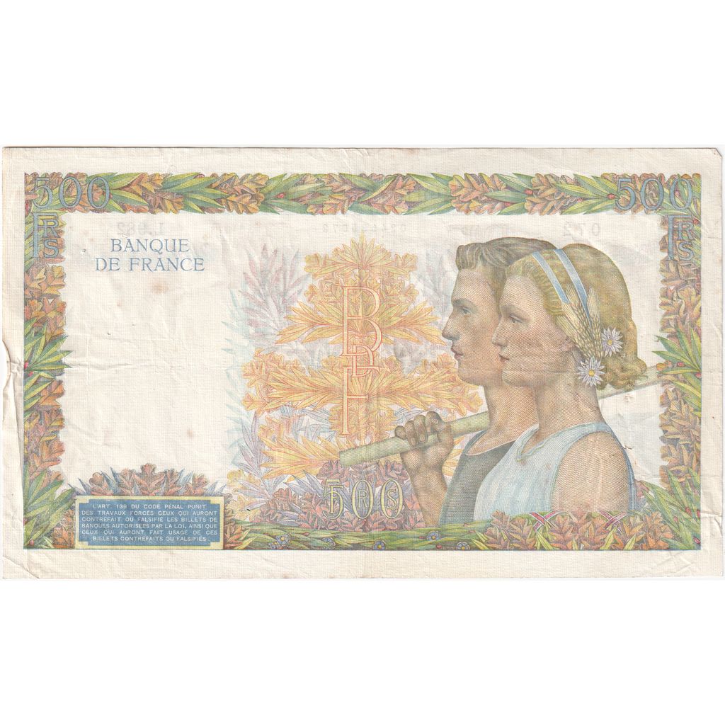 France, 500 Francs, La Paix, 1940-09-26, L.982, EF(40-45)