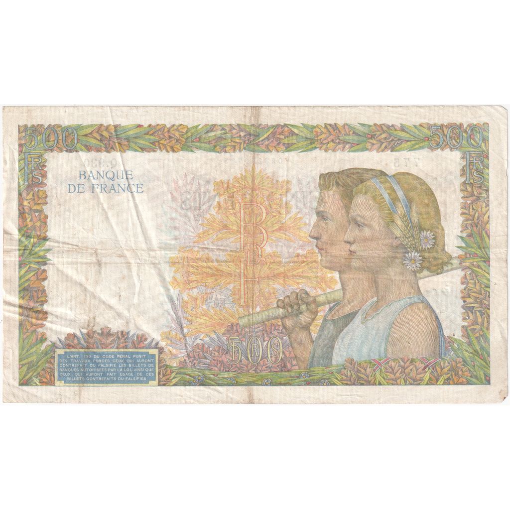 Francia, 500 Francs, La Paix, 1940-09-26, Q.930, MB+
