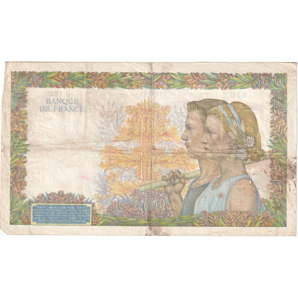 France, 500 Francs, La Paix, 1940-10-31, O.1228, VF(30-35)