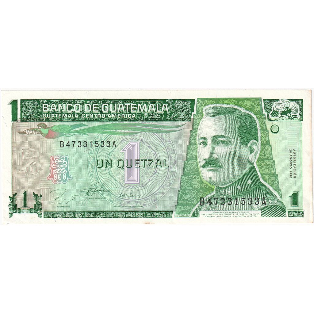 Billete, 1 Quetzal, 1996, Guatemala, 1996-08-28, KM:66, MBC