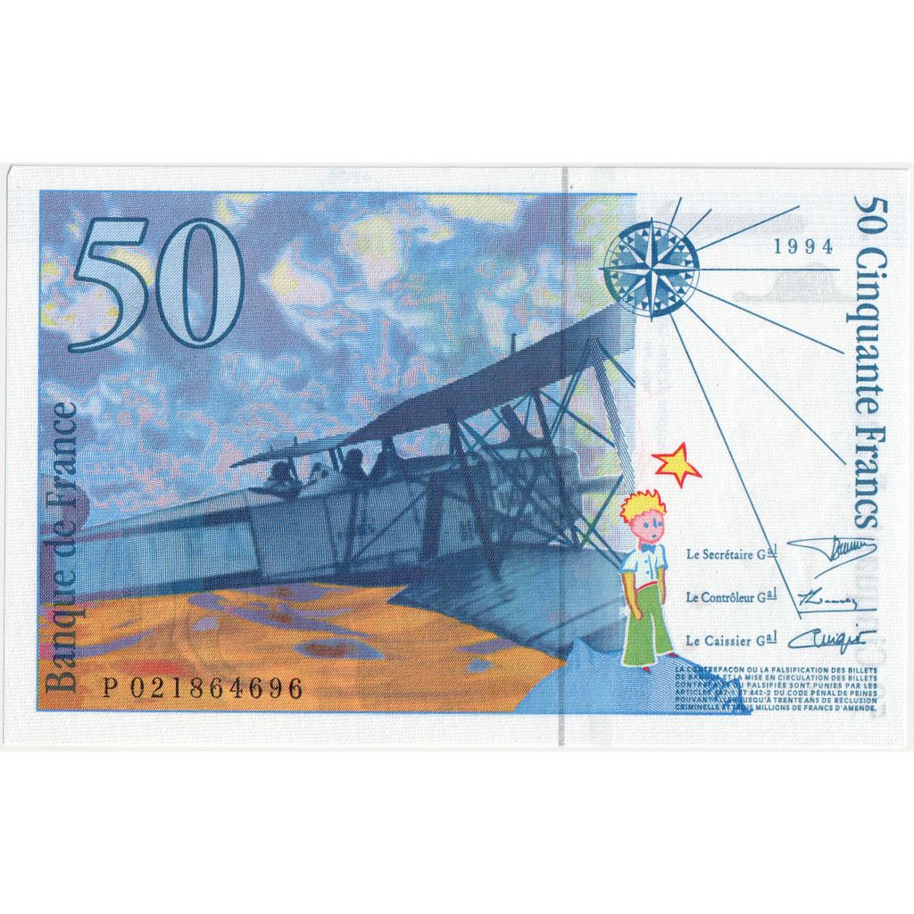 France, 50 Francs, St Exupéry, P021864696, UNC(63)