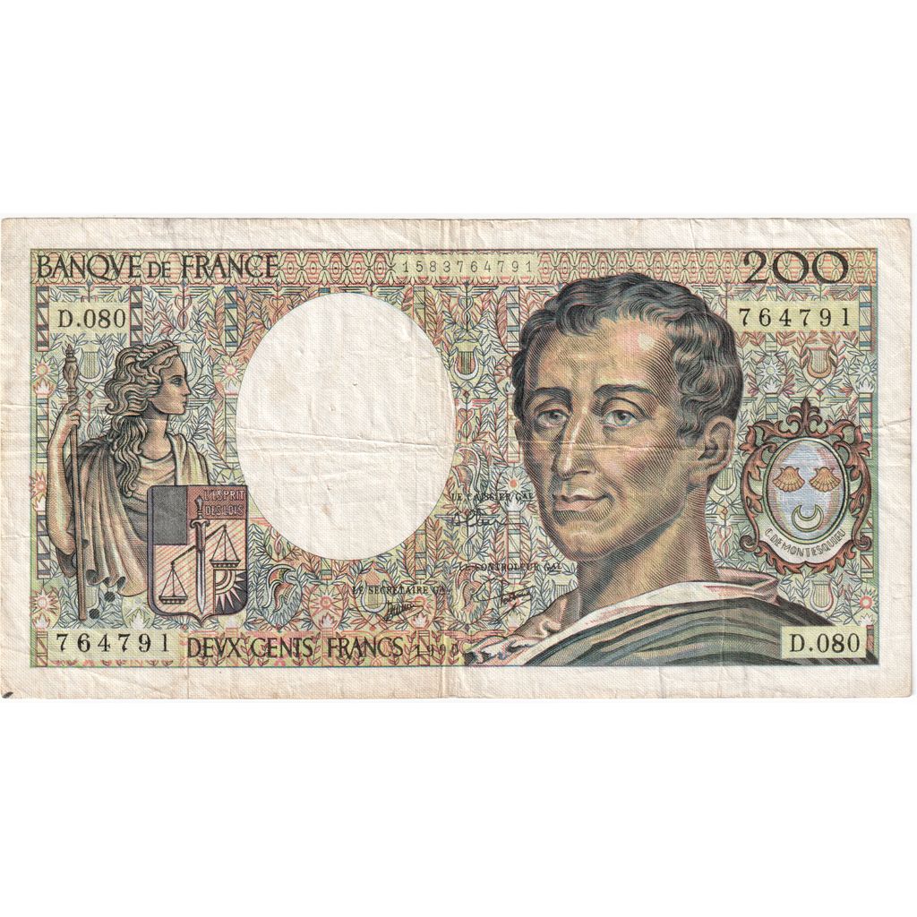 Francja, 200 Francs, Montesquieu, D.080, VF(30-35)