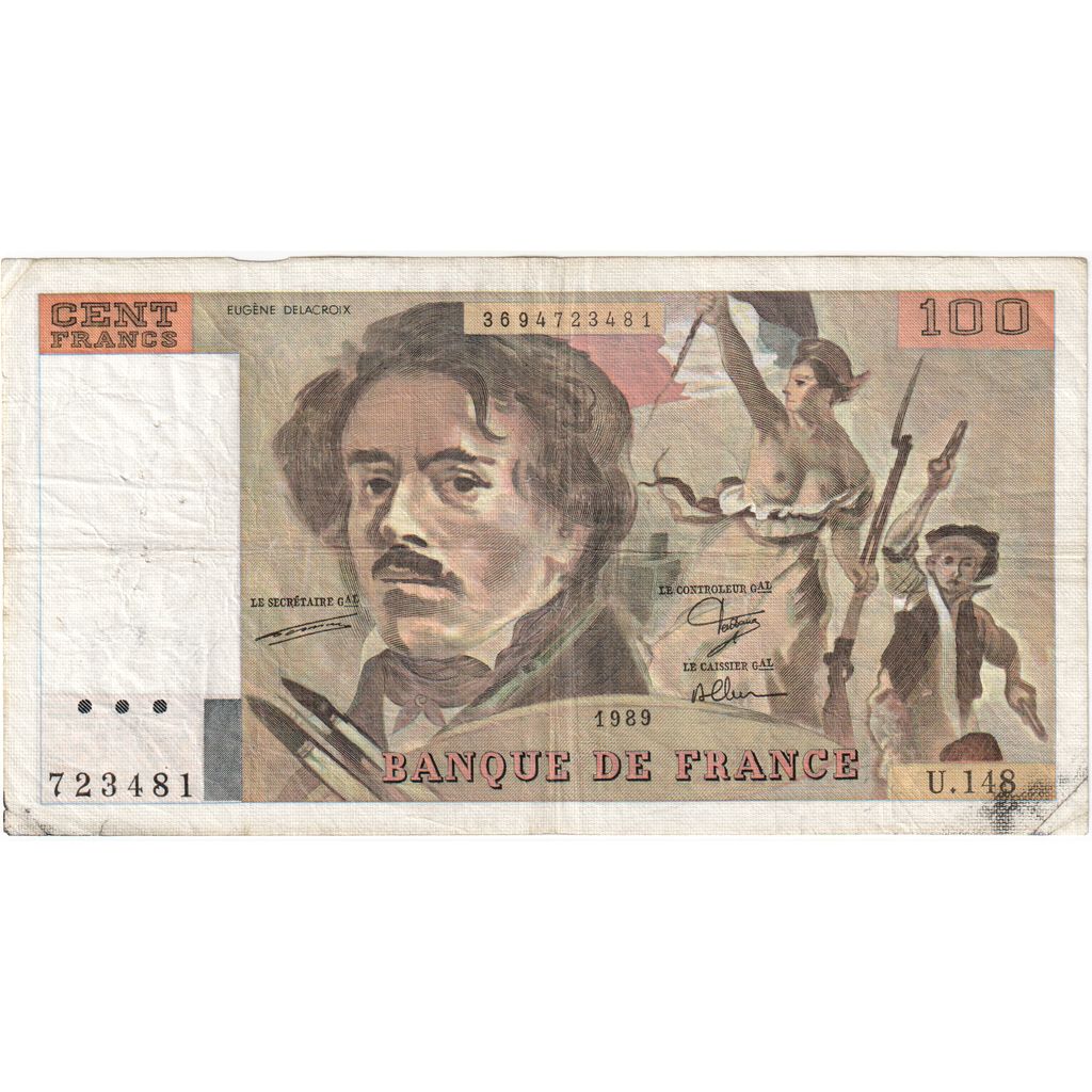 Francia, 100 Francs, Delacroix, U.148, BC+