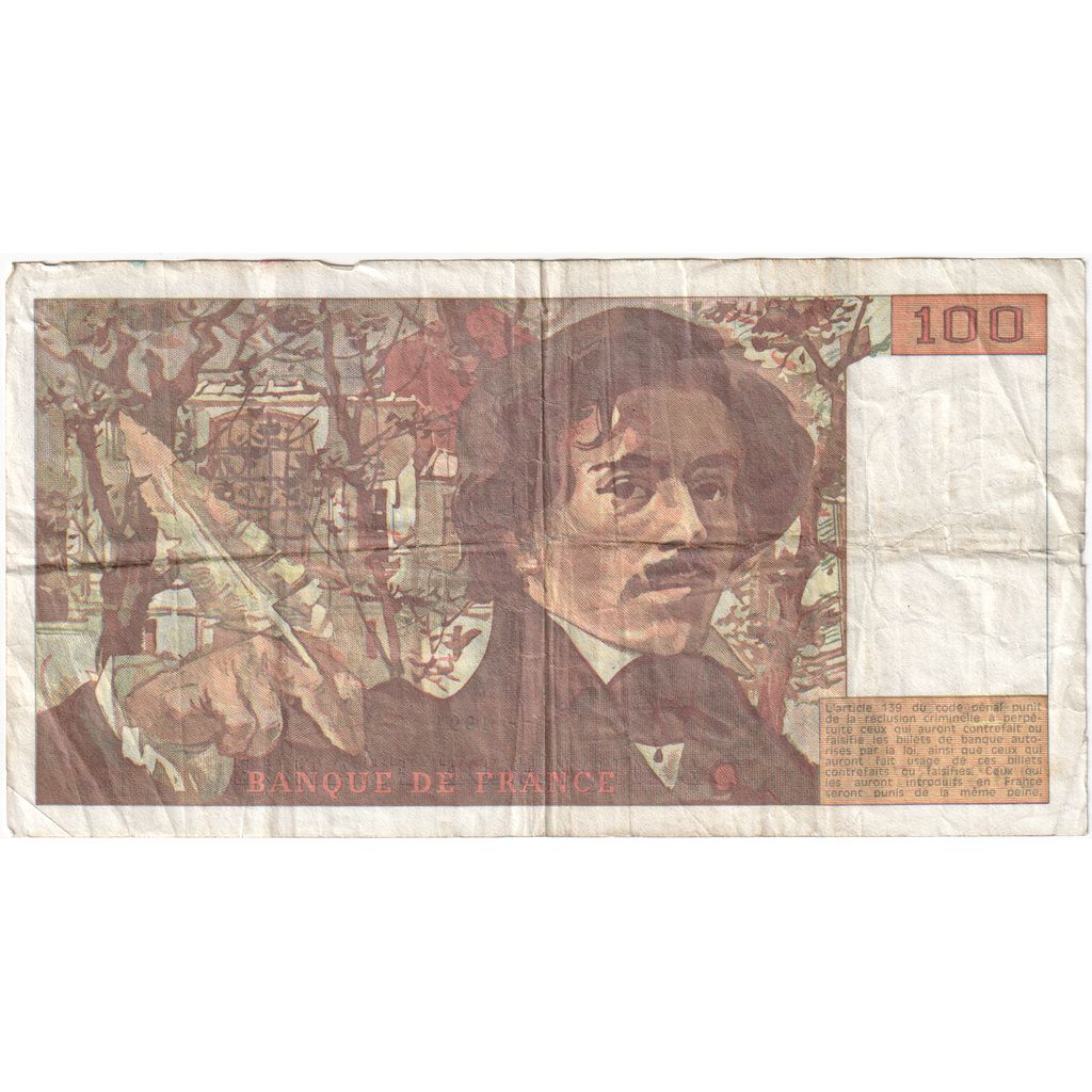 France, 100 Francs, Delacroix, E.196, VF(30-35)