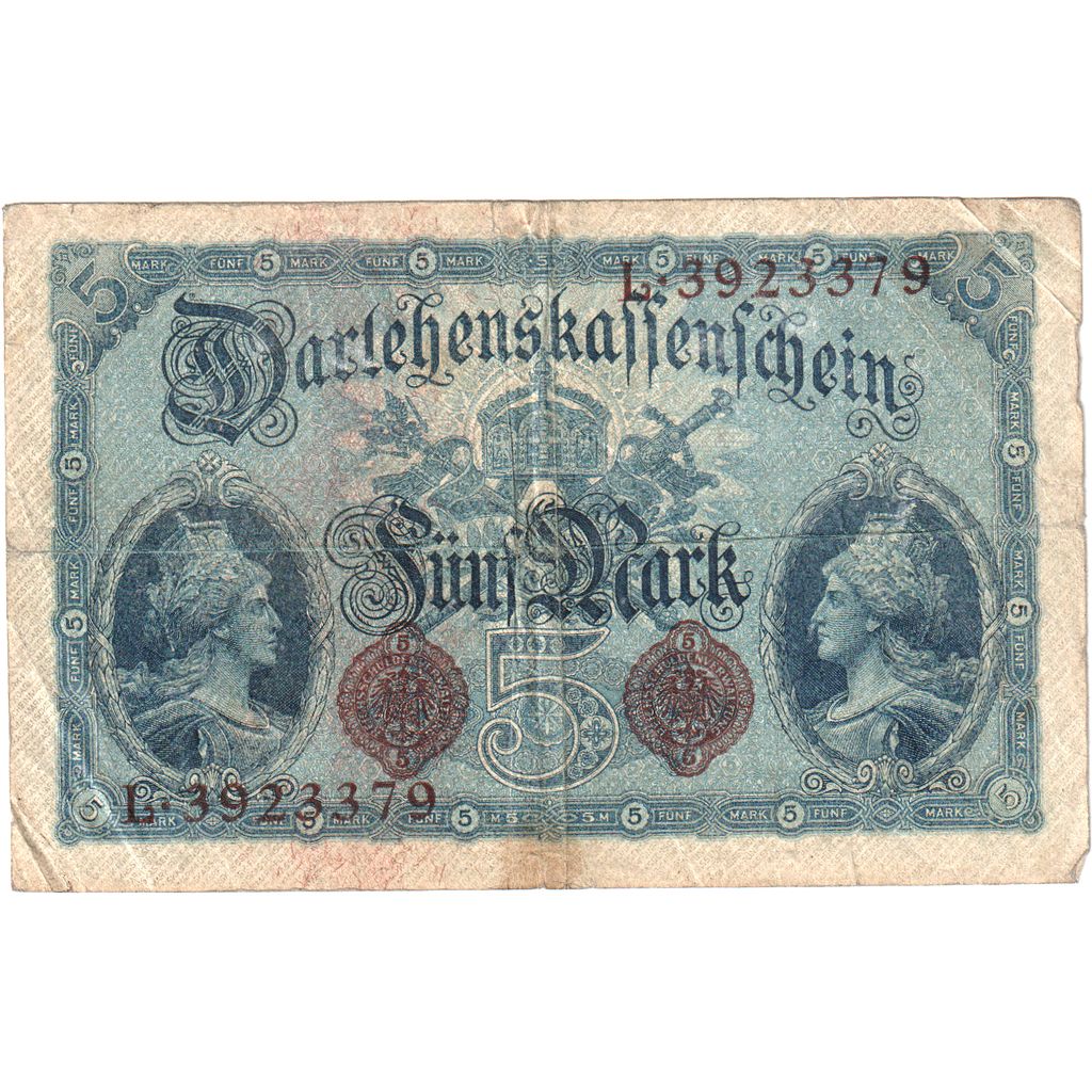 Alemanha, 5 Mark, 1914-08-05, VF(20-25)
